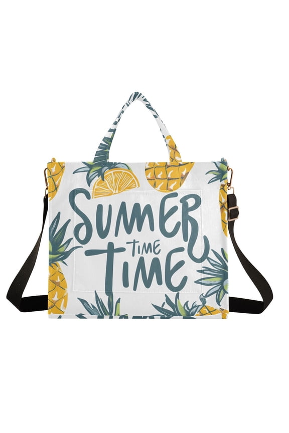 Summer Time Pineapple Corduroy Tote Bag Handbag Large Messenger Bag Shoulder Crossbody Zipper Bag Purse