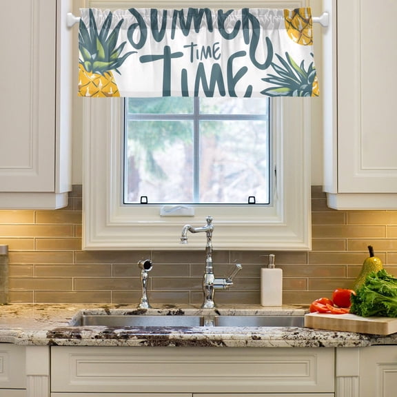 Summer Time Pineapple Curtain Valances Farmhouse Design Window Treatment Decor Blackout Rod Pocket for Windows Living Room Kitchen 54" x 18"