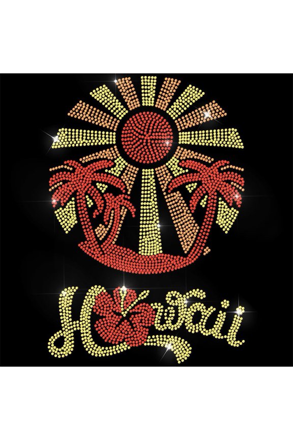 Summer Time Rhinestone Iron on Transfer Hawaii Coconut Trees Bling Diamond Hotfix Patches for Clothes 11.6"x8.2" Large Iron On Sequin Applique for Jeans Jacket Bag T-Shirts Decor colorful DIY