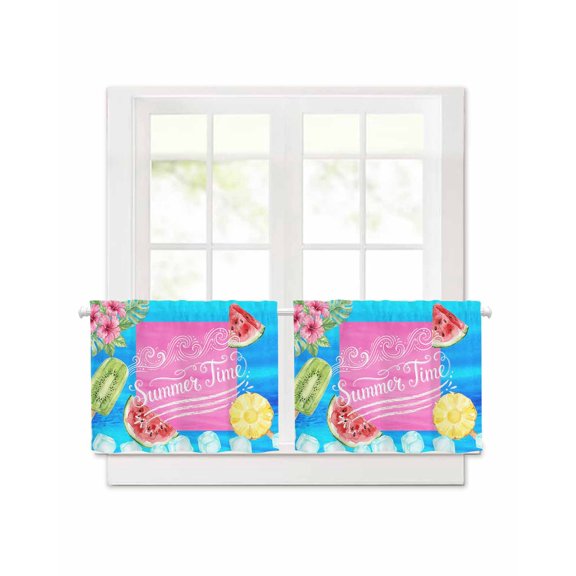 Summer Time Short Blackout Curtains 24 Inch Long Oil Painting Watermelon Fruit Popsicles Ice Cubes, 2 Panels Thermal Insulated Darkening Rod Pocket Drapes for Bedroom, 30"W x 24"L