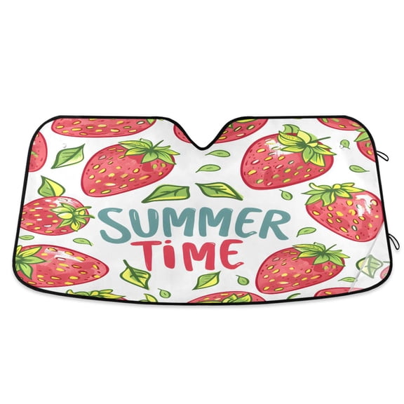 Summer Time Strawberry Car Windshield Sun Shade Foldable Car Front Window Visor Heat and UV Protection 53x23.5