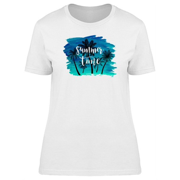 Summer Time Watercolor Palm Tree T-Shirt Women -Image by Shutterstock, Female x-Large