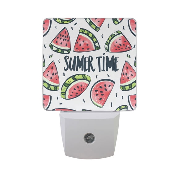Summer Time Watermelon Slice Night Light 2 Pack LED Nightlight Plug into Wall Dusk to Dawn Sensor Soft White