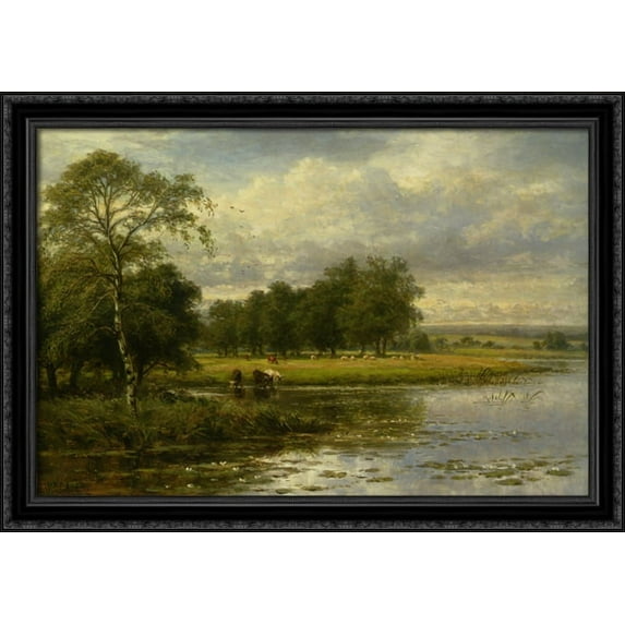 Summer Time on the Thames 40x28 Large Black Ornate Wood Framed Canvas Art by Benjamin Williams Leader