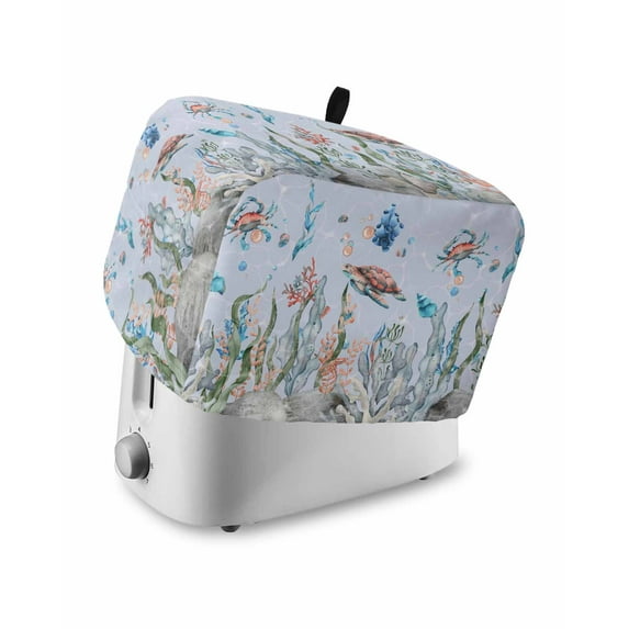 Summer Toaster Cover 2 Slice, Ocean Nautical Turtle Starfish Seaweed Bread Maker Cover Toaster Dust Cover with Pockets, Dust-Proof Cover for Kitchen Small Appliance 12x7.5x8in