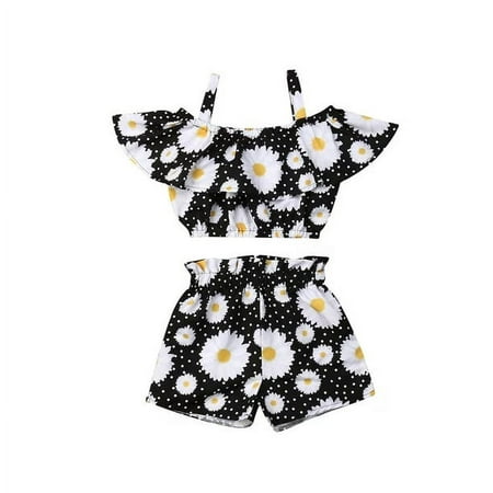 Summer Toddler Baby Girl Casual Clothes Off Shoulder Ruffle Sling Crop Tops Short Pants 2Pcs Outfits