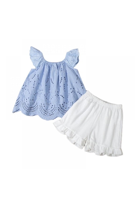 Summer Toddler Baby Girl Clothes Off Shoulder Ruffle Sling Crop Tops + Ruffle Short Pants 2Pcs Outfits