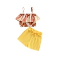 thumbnail image 1 of Summer Toddler Baby Girl Clothes Off Shoulder Ruffle Sling Crop Tops Short Pants 2Pcs Outfits, 1 of 7