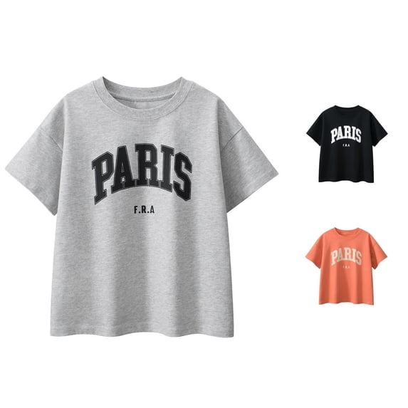 Summer Toddler Boys Girls Short Sleeve City Letter Prints T Shirt Tops Clothes Kids Loose Fit Basic Tees