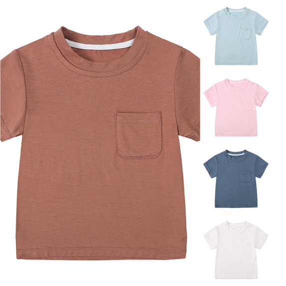 Summer Toddler Boys Girls Short Sleeve Solid Prints T Shirt Tops Clothes Kids Loose Fit Basic Tees