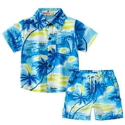 JLFKNG Summer Toddler Boys Short Sleeve Coconut Tree Printed Tops Shorts 2PCS Outfits Sets For Kids Clothes Sets Dailywear