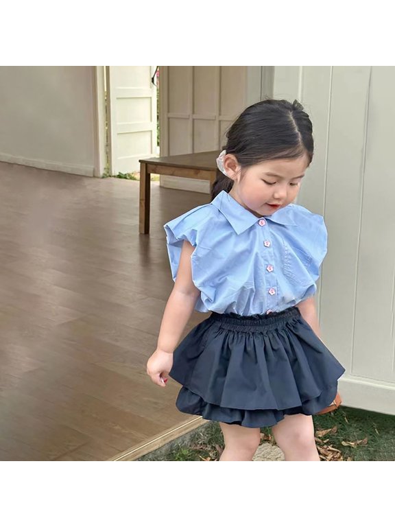Summer Toddler Girl Pod Sleeve Top and Culottes Suit Soft and Comfy Daily Wear Outfits Size 2t Girls Clothes 6-7 Years