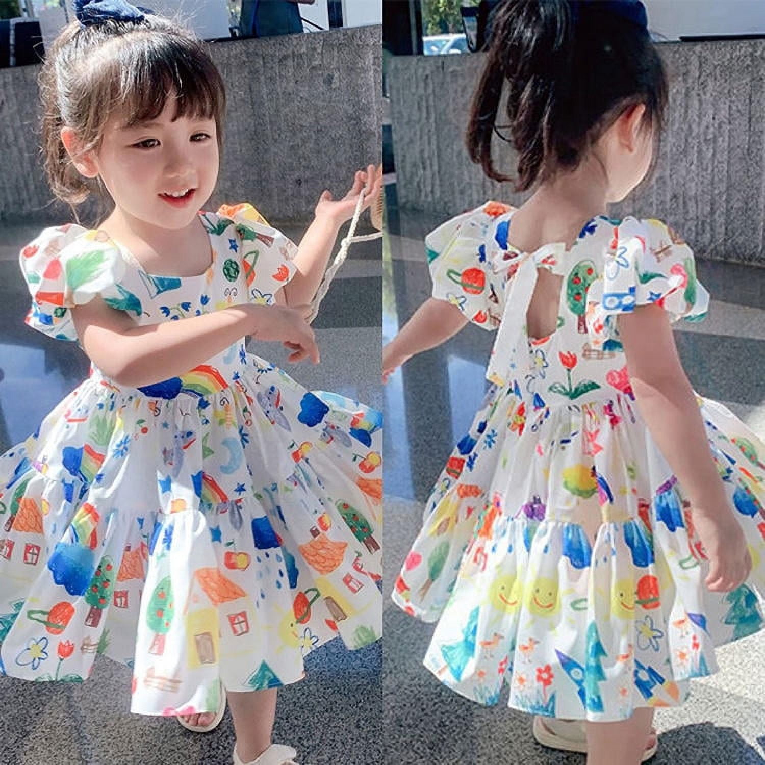 Summer Toddler Girls Dresses Kids clothing Sleeveless Cute Print Flower  Girl Dress Kids Birthday dresses for girls 