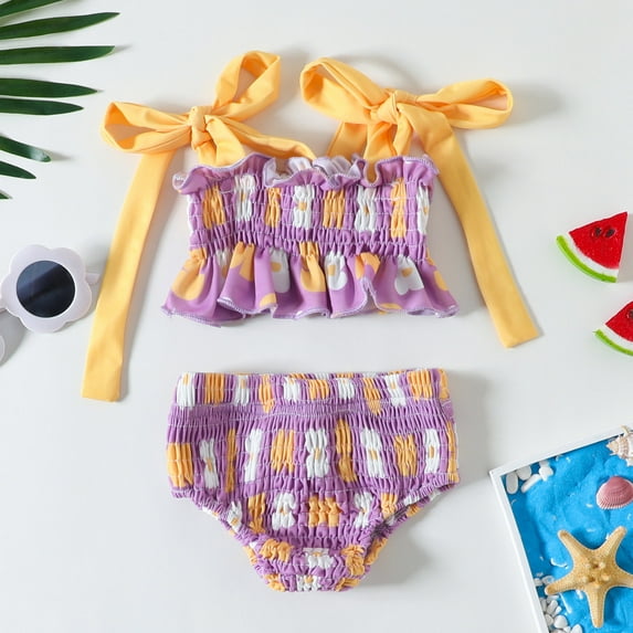 Summer Toddler Girls Floral Printed Two Piece Swimwear Swimsuit Bikini Girls Swimsuits Size 18-24 Months