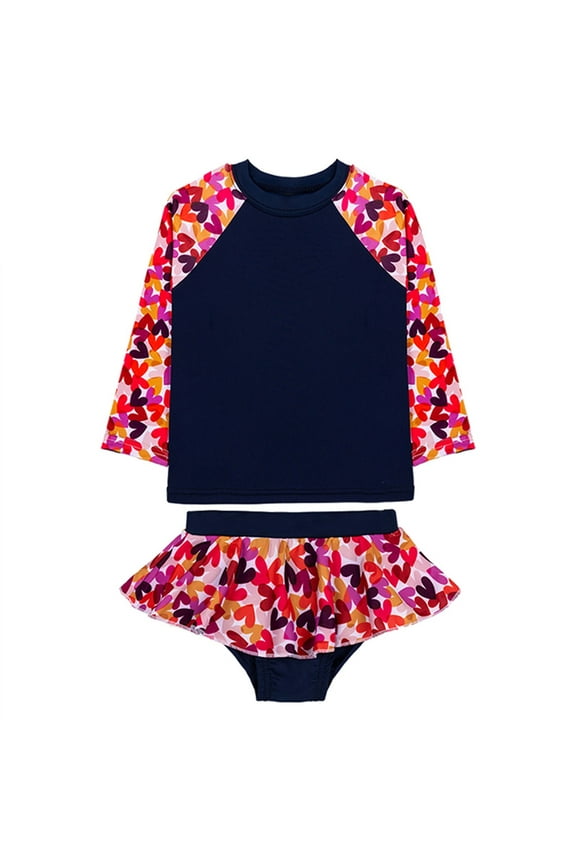 Summer Toddler Girls Long Sleeve Cartoon Prints Two Piece Swimwear Beachwear Swimsuit Bikini for 2-3 Years