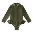 thumbnail image 1 of Summer Toddler Girls Long Sleeve Solid Color Ruffles 1 Piece Swimwear Beach Onesie Swimsuit Bikini,Size 4 Years-5 Years, 1 of 4