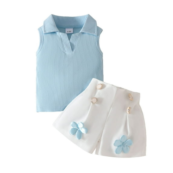 Summer Toddler Girls Sleeveless Ribbed Vest T Shirt Tops Floral Shorts Outfits Comfort Dailywear 18-24 Months