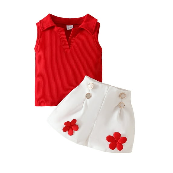 Summer Toddler Girls Sleeveless Ribbed Vest T Shirt Tops Floral Shorts Outfits Leisure Dailywear 2-3 Years