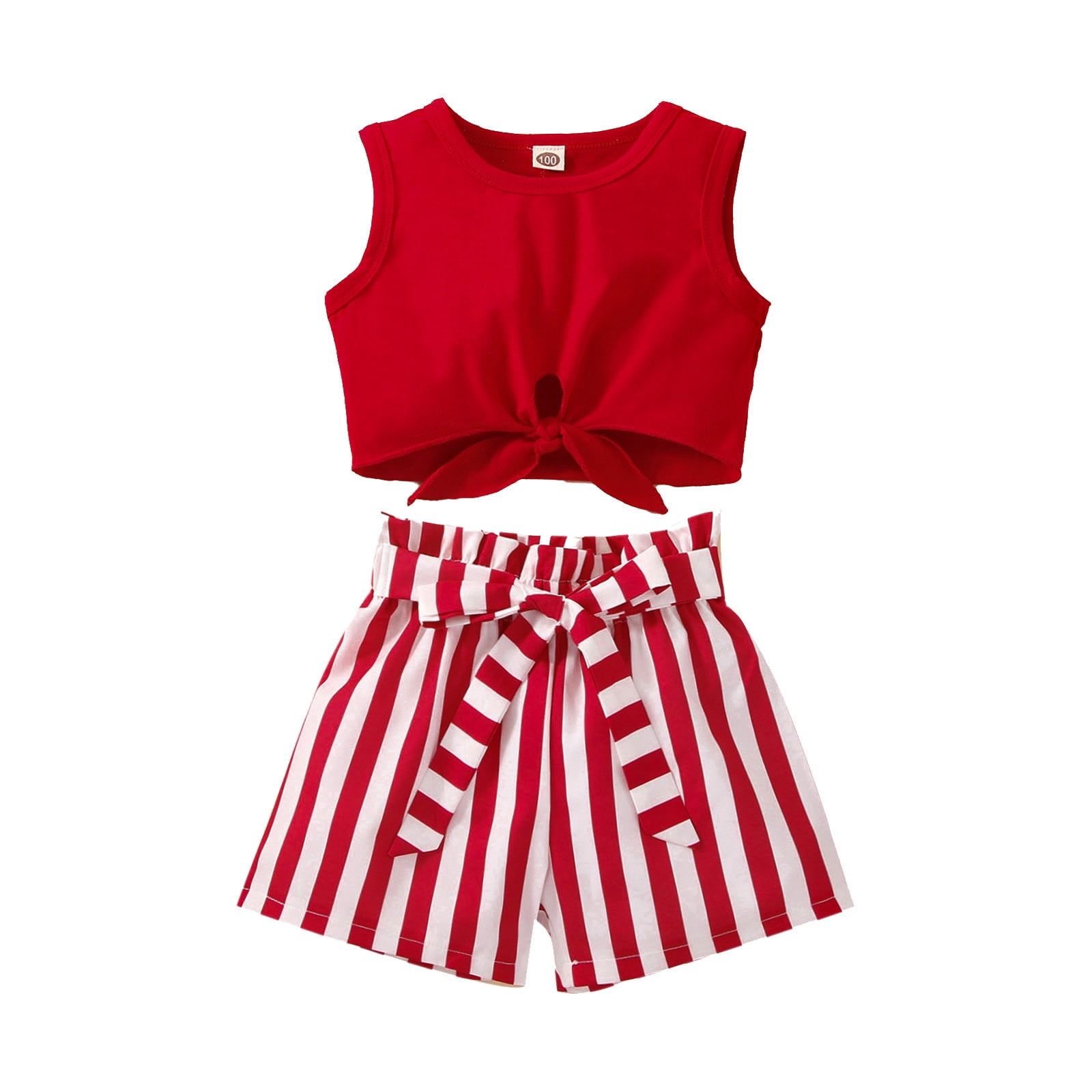 Summer Toddler Girls Sleeveless Vest Tops And Striped Shorts Outfit ...