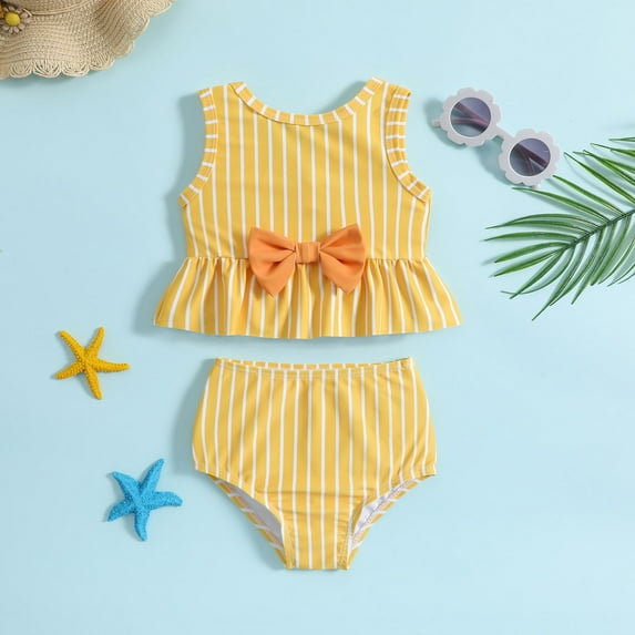 Summer Toddler Girls Striped Printed Bowknot Two Piece Swimwear Swimsuit Bikini Toddler Girls Swimsuit Size 12-18 Months