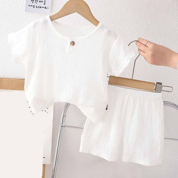 Summer Toddler Kids Baby Boys' Set Casual Solid Crepe Gauze T-shirt Short Sleeve Shorts Set