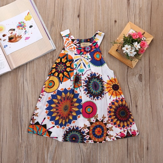 Summer Toddler Kids Baby Girl Sleeveless Floral Party Dress Sundress Clothes White 5-6 Years