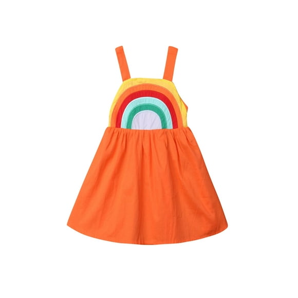Summer Toddler Kids Baby Girls Clothes Sleeveless Rainbow Dress Sundress 1-5Y