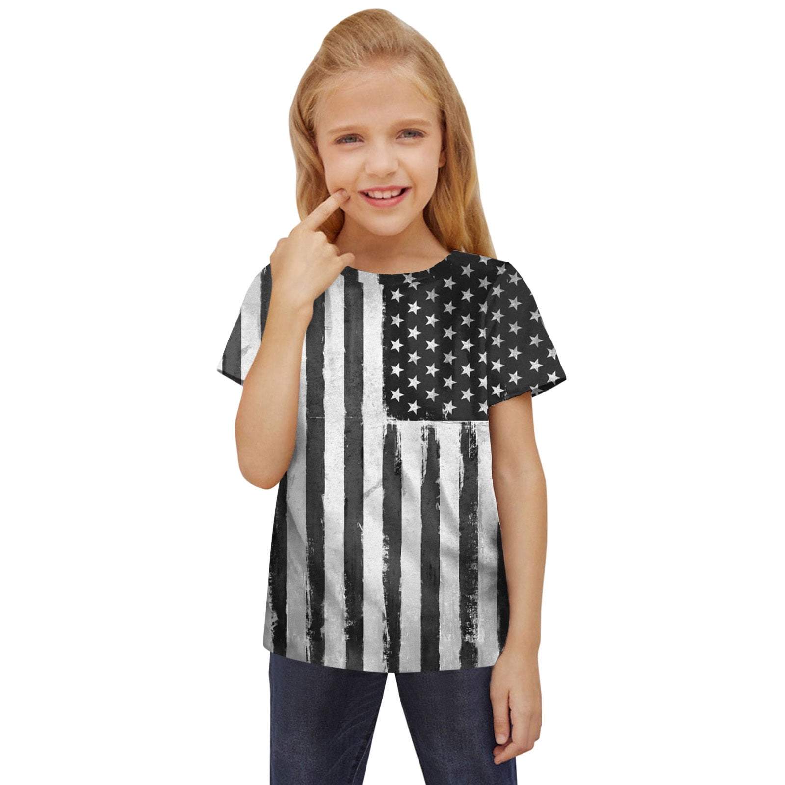 Summer Top For Tollder Cute Girls Independence 3D Graphic Star Stripe ...