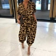 thumbnail image 1 of Summer Top For Women Leopard Print Lapel Slim Long Button Rompers Short Sleeve Jumpsuits, 1 of 5
