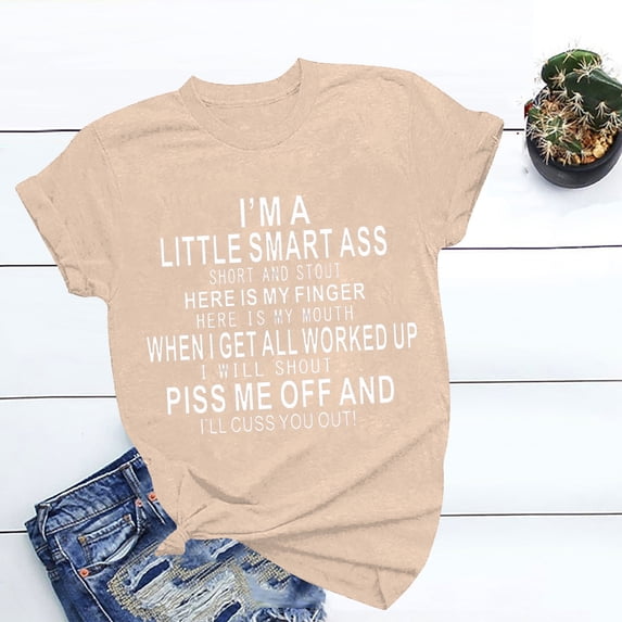 Summer Top For Women Unisex Funny Printed Pattern Soild Color Short Sleeve Tops