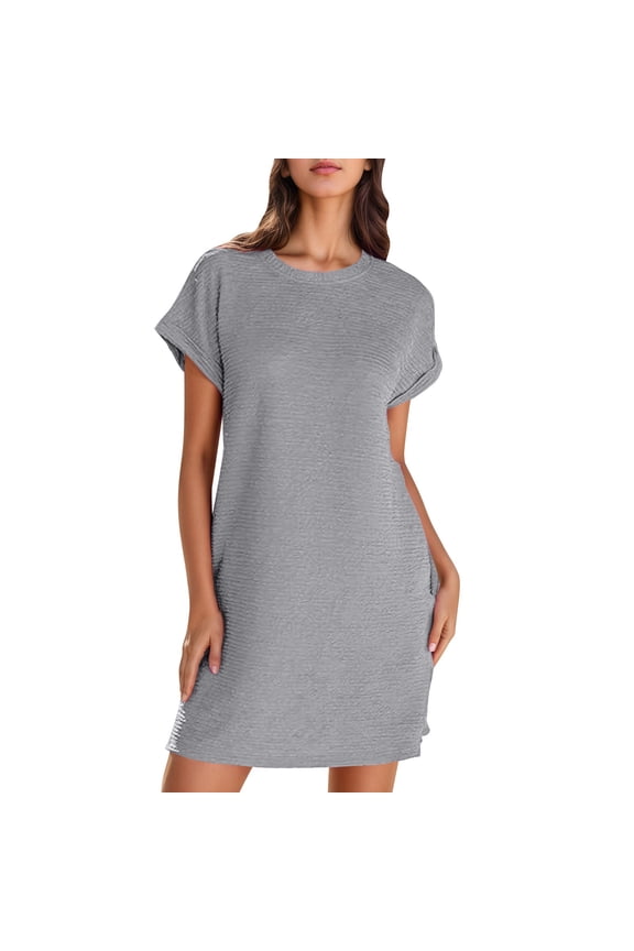 Womens Summer Dresses Fashion 2025 Short Sleeve Spring Mini Dress Casual Beach Vacation Clothes Dresses With Pocket