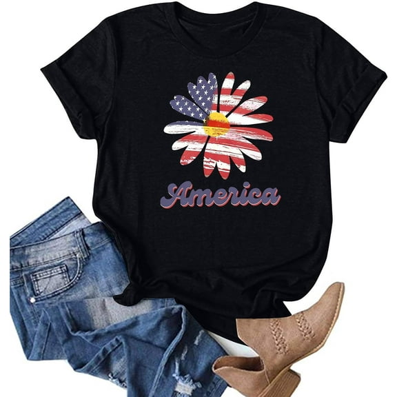 Summer Top for Women Cute Floral Graphic Tees Crewneck Short Sleeve Shirts Dandelion Printed Teen Girls Casual Cotton Tshirts