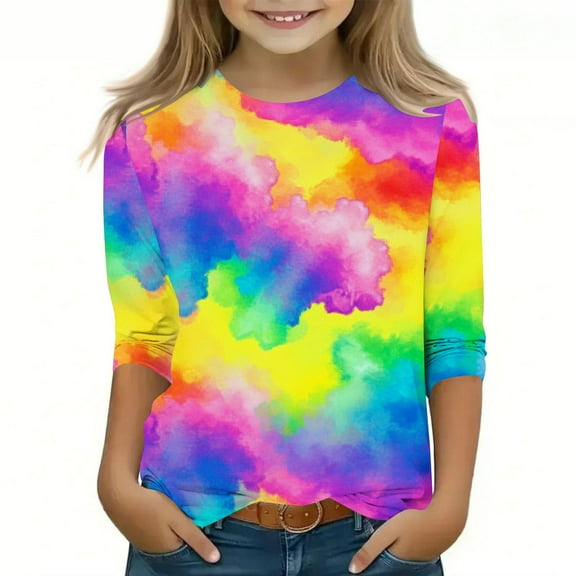 Summer Tops 3/4 Long Sleeve Shirts for Kids Girls Clothes Girls 3/4 Long Sleeve Shirts Summer Tops for Girls 10-12 Cute Tops Girls Multicolor-10