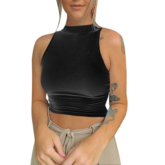 Summer Tops Bodysuit Top Women Mens Running Athletic Tops for Women Pack Fitted Top Women plus Top Women's Slim Short Sleeveless T Shirt Yoga Sports Navelless Half High Neck Vest