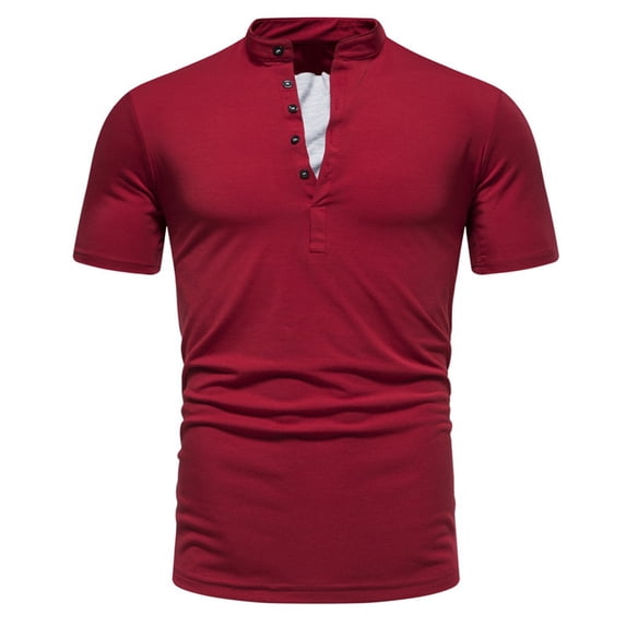 Summer Tops,Clearance Men's Standing Neck T-shirt Short Sleeve V-Neck Button Fashion Casual Sports T-shirt Top Blouses