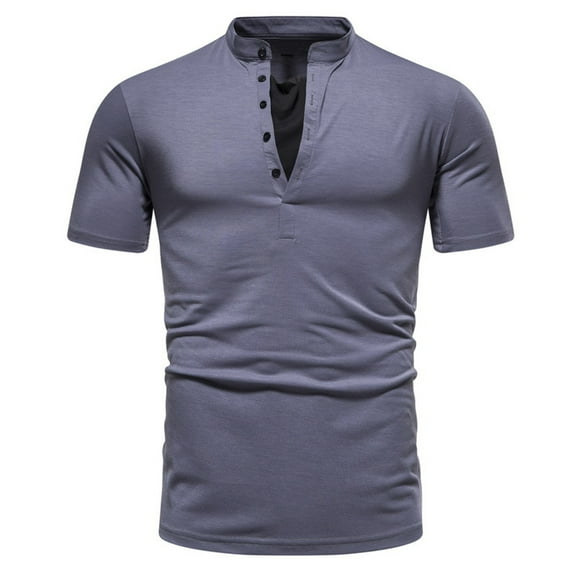 Tbopshirt Summer Tops,Men's Standing Neck T-shirt Short Sleeve V-Neck Button Fashion Casual Sports T-shirt Top Blouses