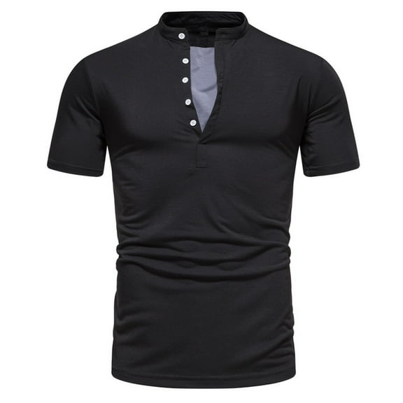 Tbopshirt Summer Tops,Men's Standing Neck T-shirt Short Sleeve V-Neck Button Fashion Casual Sports T-shirt Top Blouses