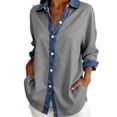 thumbnail image 1 of Summer Tops, Duoif Women's Denim Patchwork Button Down, Long Sleeve Casual Shirts for Women Grey L, 1 of 4