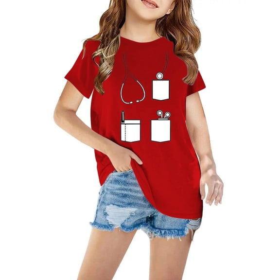 Summer Tops For Kids Fashionable Graphic Short Sleeve T-Shirt Girls Boy Casual Round Neck Top