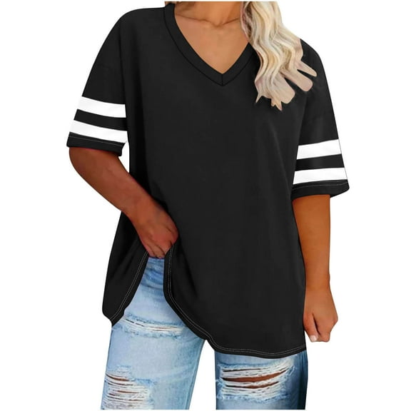 Womens Summer Tops Trendy 2025 V Neck Plus Size T Shirts Loose Casual Short Sleeve Tshirts Shirts Fashion S-5XL