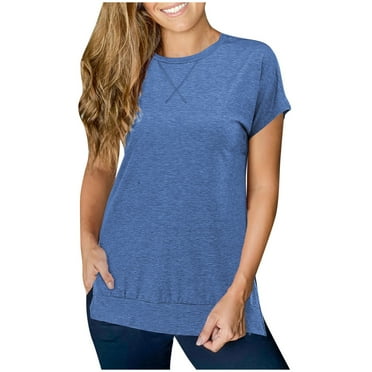 Summer Savings!Womens Summer Tops Clearance,Summer Tops for Women 2024 Women's Crewneck Short Sleeve Tunic Tops Side Split Plain Loose Blouses Tops