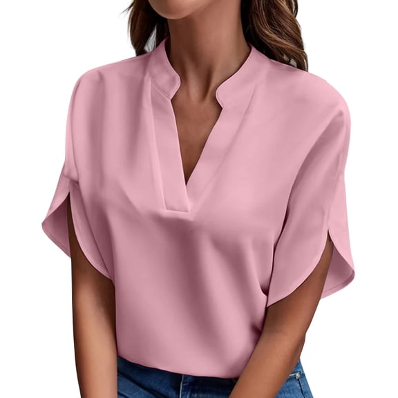 New Summer Tops For Women Blouse Fashion Short Sleeve Solid V Neck Loose Shirts And Blouses Elegant Laies White Tops