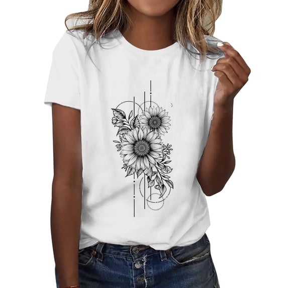 Summer Tops For Women Casual Printing Comfortable Round Neck Shirt Crew Neck Fashion Casual Womens T Shirts