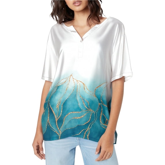 Summer Shirts for Women Summer Tops For Women Fashion Casual Print Button Down Short Sleeve Top T Shirt V-Neck Womens T Shirts Womens Blouses