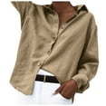 thumbnail image 1 of Summer Tops For Women Linen Solid Color Lapel Long Sleeve Loose Fashion Womens Blouses Smock Streetwear,Brown,XL, 1 of 6