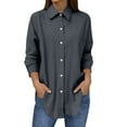 thumbnail image 1 of Summer Tops For Women Linen Solid Color Lapel Long Sleeve Pocket Fashion Womens Blouses Overshirt Activewear,Gray,XXXL, 1 of 7