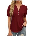 thumbnail image 1 of Summer Tops For Women Sevevn Women's Casual Solid Color V-Neck Short Sleeve Blouse, 1 of 7