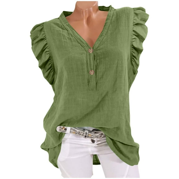 Summer Tops For Women Sevevn Women's Fashion Casual Solid V-Neck Loose Sleeves T-Shirt
