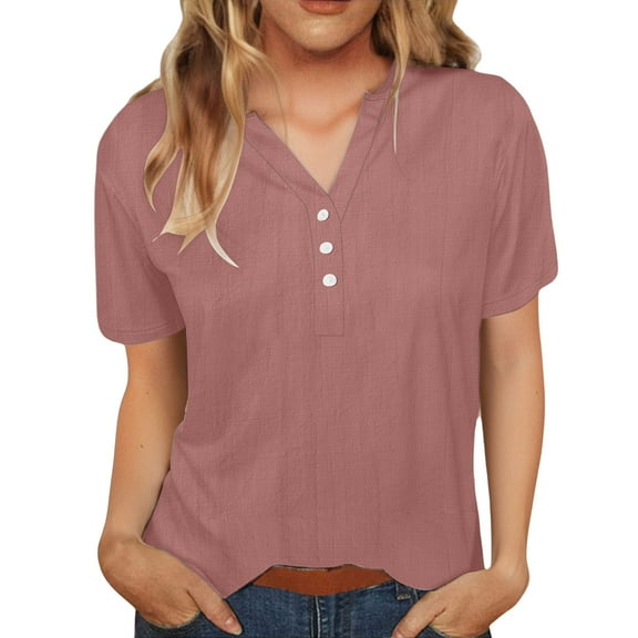 Summer Tops For Women Sevevn Women's Fashion Solid Button Shirt Female V-Neck Loose T-Shirt Blouse