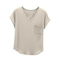 thumbnail image 1 of Summer Tops For Women Sevevn Women's Solid V-Neck With Chest Pocket Short Sleeved T-Shirt Top, 1 of 8